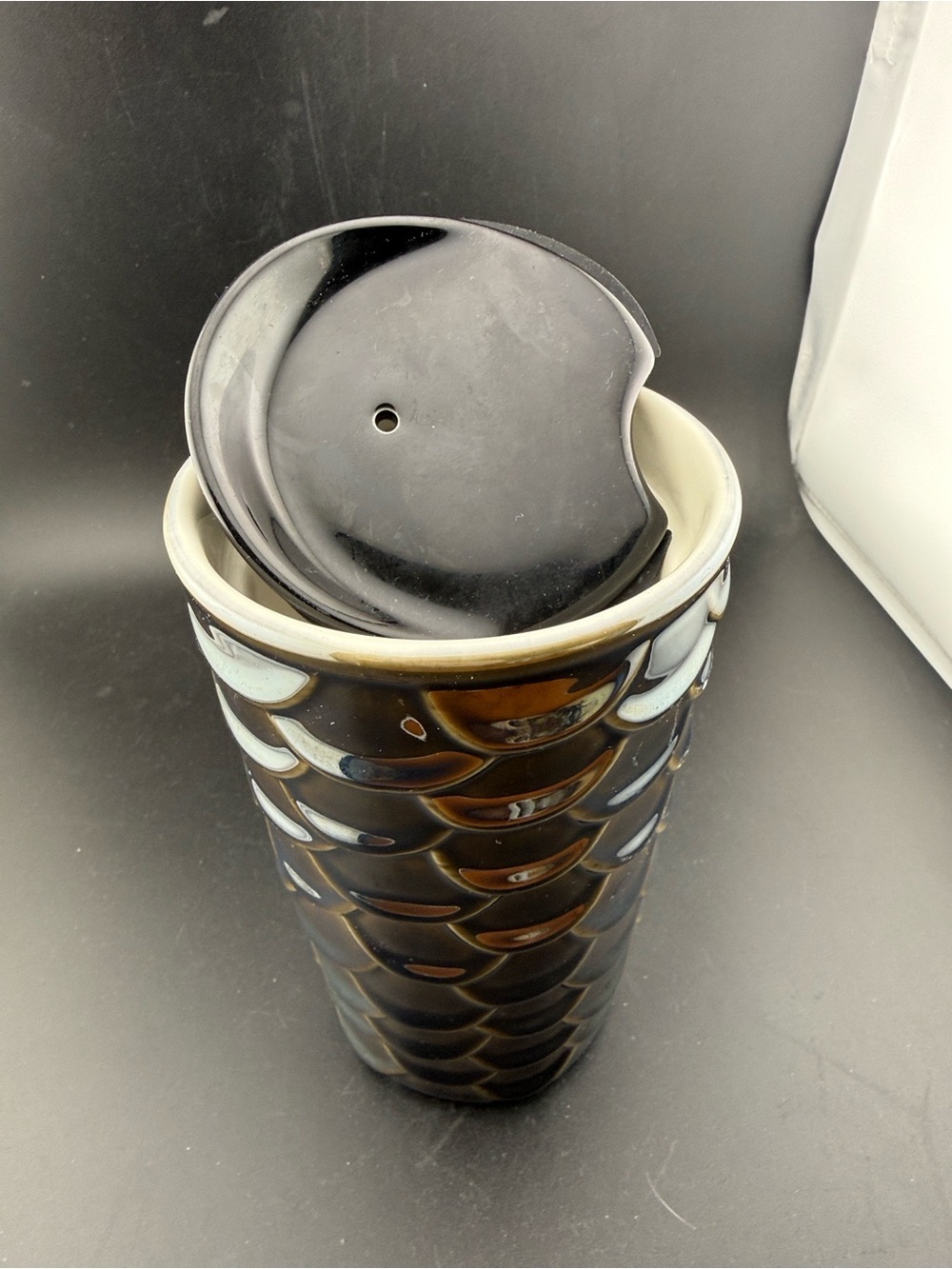 Starbucks gray iridescent siren mermaid scales ceramic tumbler with Lid 10 oz - Picture 2 of 4